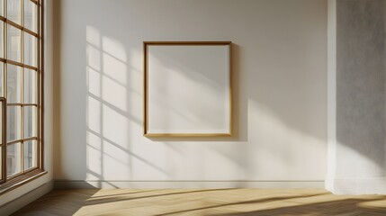 Poster - Sleek and Sophisticated Minimalist Wall with a Centered Picture Frame Providing a Clean and Versatile Backdrop for Custom Artwork or Photography Display