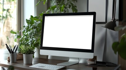 Poster - Clean empty website interface mockup displayed on a computer screen providing a blank canvas for custom design and development of a modern responsive digital platform or application
