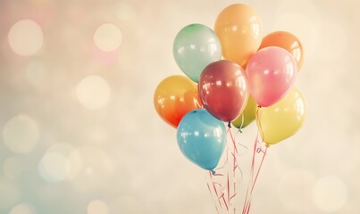 Bunch of bright balloons and space for text against color background. 