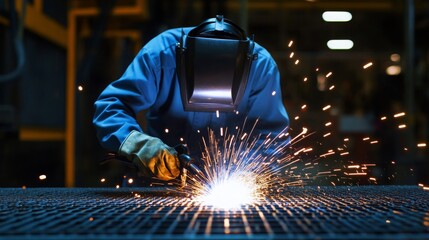 Picture of a welder in an industry or production plant, 16:9