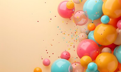 Bunch of bright balloons and space for text against color background. 