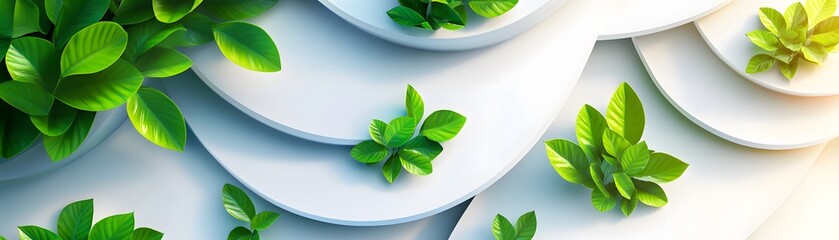 Poster - Green Leaves on White Background.