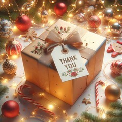 A beautifully wrapped gift box adorned with a 