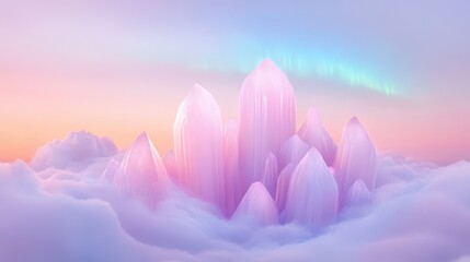 Canvas Print - a large pink crystal structure is floating in the sky