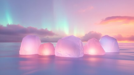 Canvas Print - a group of pink rocks are floating in the water