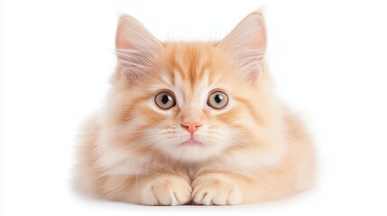 A cute orange kitten is laying on its back with its eyes open