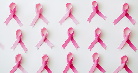 Canvas Print - Pink breast cancer awareness ribbons on a white background