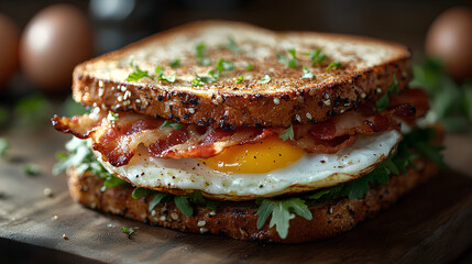 Wall Mural - Delicious bacon egg sandwich