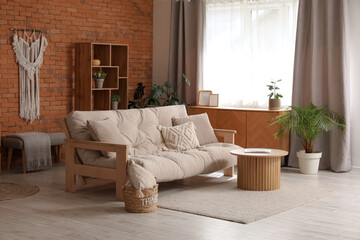 Sticker - Comfortable sofa and coffee table in interior of living room