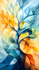 Canvas Print - Abstract Tree in Blue and Yellow Hues.