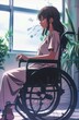 © Sasa Visual - A young woman with a disability sits in a wheelchair, quietly reflecting while surrounded by lush greenery and warm sunlight
