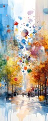 Poster - Abstract Autumn Cityscape with Colorful Circles.