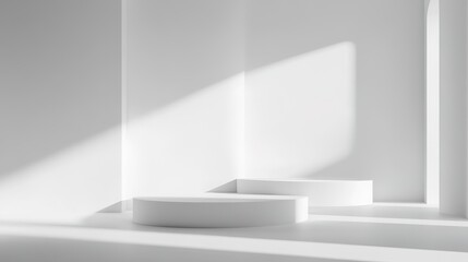 Fototapete - Minimalist white background with abstract geometric designs and subtle light effects