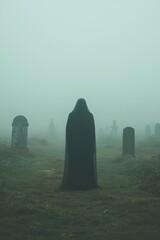 Poster - Mysterious Figure in Foggy Cemetery