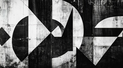 Fototapete - Modern abstract poster with bold geometric shapes in black and white, brutalist style with shape distortion effects