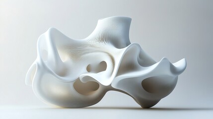 Fototapete - Modern white 3D printed art object with flowing shapes and clean lines