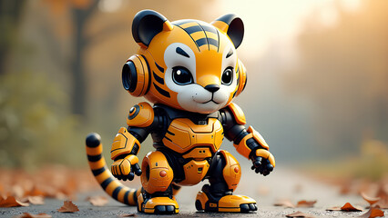 Wall Mural - mech kawaii tiger in mechanical armor