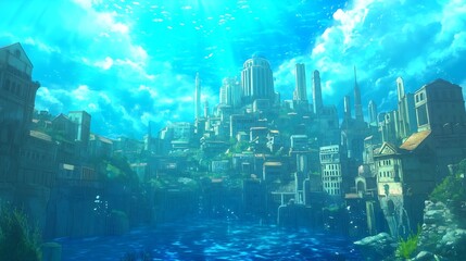 Wall Mural - urban city anime landscape