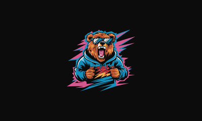 bear roar wearing sun glass vector artwork design