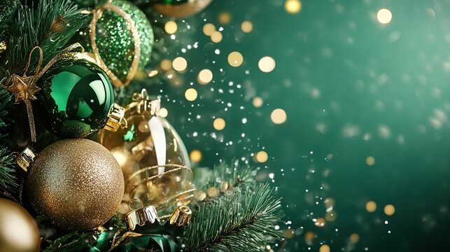 New Year background green with festive elements and vibrant green tones