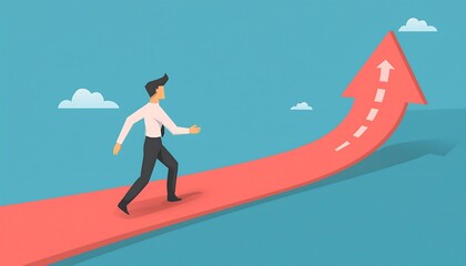 Career Path Development and Motivation for Success, Depicting a Businessman Rolling Out a Career Road, Symbolizing Effort, Business Competition, Efficiency, Productivity, and Employee Performance