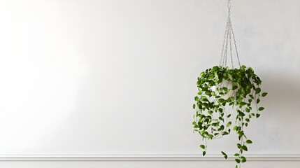 Poster - photograph of a modern minimalist hanging plant in an interior setting with ample blank space around