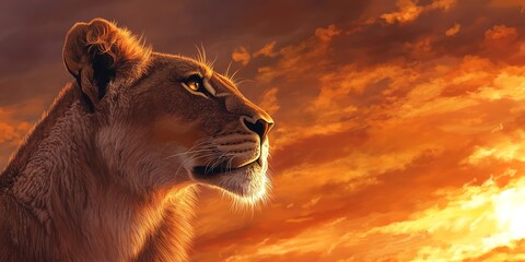 Wall Mural - majestic lioness at sunset