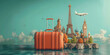 © syhin_stas - Red suitcase is standing on a world map with the eiffel tower and a cityscape in the background, celebrating world tourism day