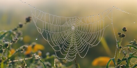 Wall Mural - a glistening spiderweb adorned with morning dewdrop jewels catches the light in a beautiful display 
