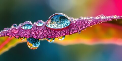 Wall Mural - specialized macro lens on a professional to capture a dewdrop glistening on the edge of a leaf 