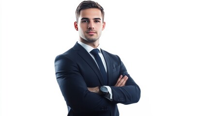 Wall Mural - Modern businessman in studio on white.