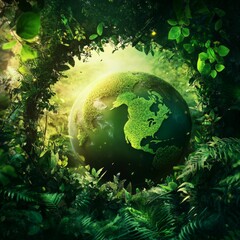 Wall Mural - Abstract Environmental Technology Concept: Sustainable Green Earth Illustration. Elegant Minimalist Design for Environmental Conservation and Global Awareness. Ideal for UI, Web Posters, and High-Reso