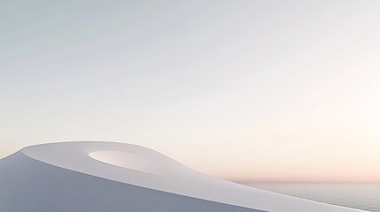 Wall Mural - A minimalist image of a white dome-shaped structure, the smooth curves of the dome juxtaposed against the sharp horizon line and clear sky, more clarity with clear light and sharp focus, high detailed