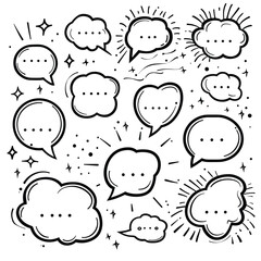 Poster - Hand-drawn speech bubbles and thought clouds with dotted lines, stars, and sparkles create a lively doodle-style communication set.