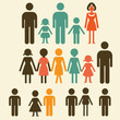 © umut hasanoglu - Colorful pictogram figures representing diverse family structures and individuals on a light background