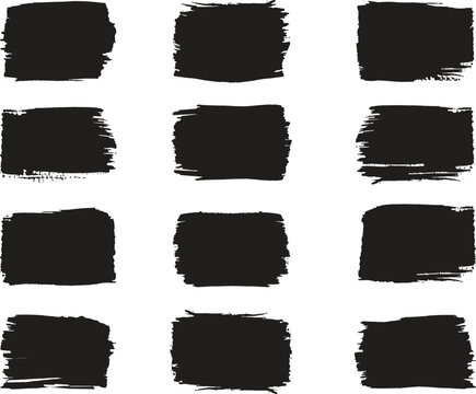  Set of grunge square template backgrounds. Vector black painted squares or rectangular shapes. Set of grunge square template backgrounds. black dirty texture. brush stroke collection. Hand drawn
