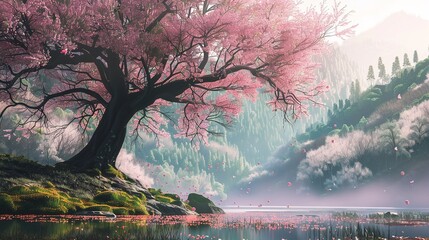 Sticker - Sakura_tree_beautiful_anime_landscapes