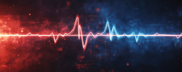 A red and blue line with a heartbeat in the middle