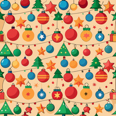 Wall Mural - Seamless Pattern of Festive Borders and Ornaments for Christmas. Perfect for: Christmas, Holiday Season, Winter Celebrations