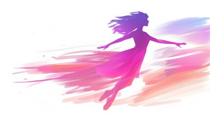 Vibrant dancer girl illustration, perfect for tshirt prints or art projects. Handdrawn silhouette captures movement beautifully.