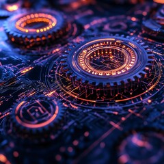 Poster - Intricate gears and circuits illuminated in vibrant colors, showcasing the fusion of technology and creativity.