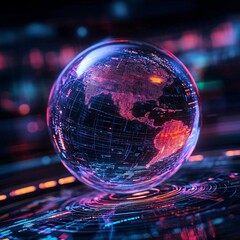 Poster - A futuristic digital globe with vibrant colors, showcasing interconnected data and technological patterns for global insights.