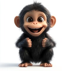 Wall Mural - Cute Happy Chimpanzee Isolated on White Background, Cartoon Character - Mascot