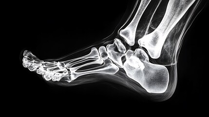 A detailed X-ray of a human foot showing the bones and joints clearly