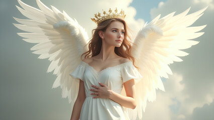 Wall Mural - Mythical angel with white wings