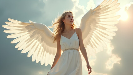 Wall Mural - Mythical angel with white wings