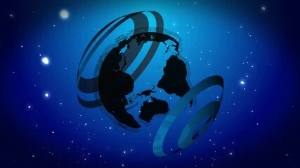 Poster - Rotating globe with rings animation over starry night sky background