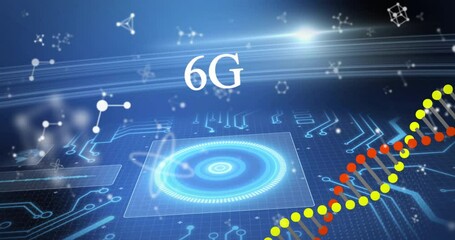 Poster - 6G technology animation with futuristic graphics and molecular structures on digital interface