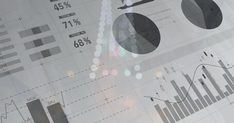 Poster - Graphs and charts with percentages and data points animation over blurred lights