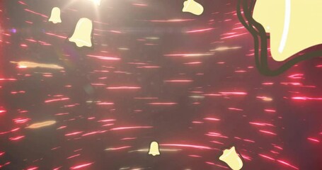 Poster - Golden bells animation over red and pink light streaks background